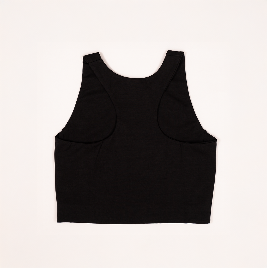 Back view of the Ainé sustainable Yoga and Pilates top with racer back design
